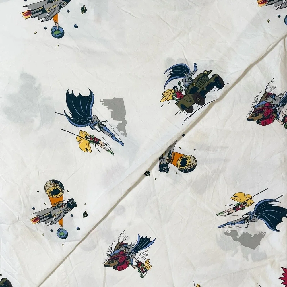 Pottery Barn Kids DC Comics Batman Flat Sheet Twin White Superhero Robin Retro